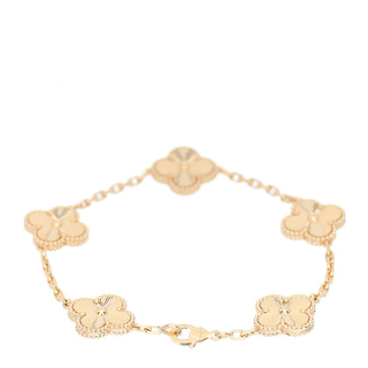 Van Cleef & Arpels 18K Yellow Gold 5 Motifs Guilloche Vintage Alhambra Bracelet 2 of 4