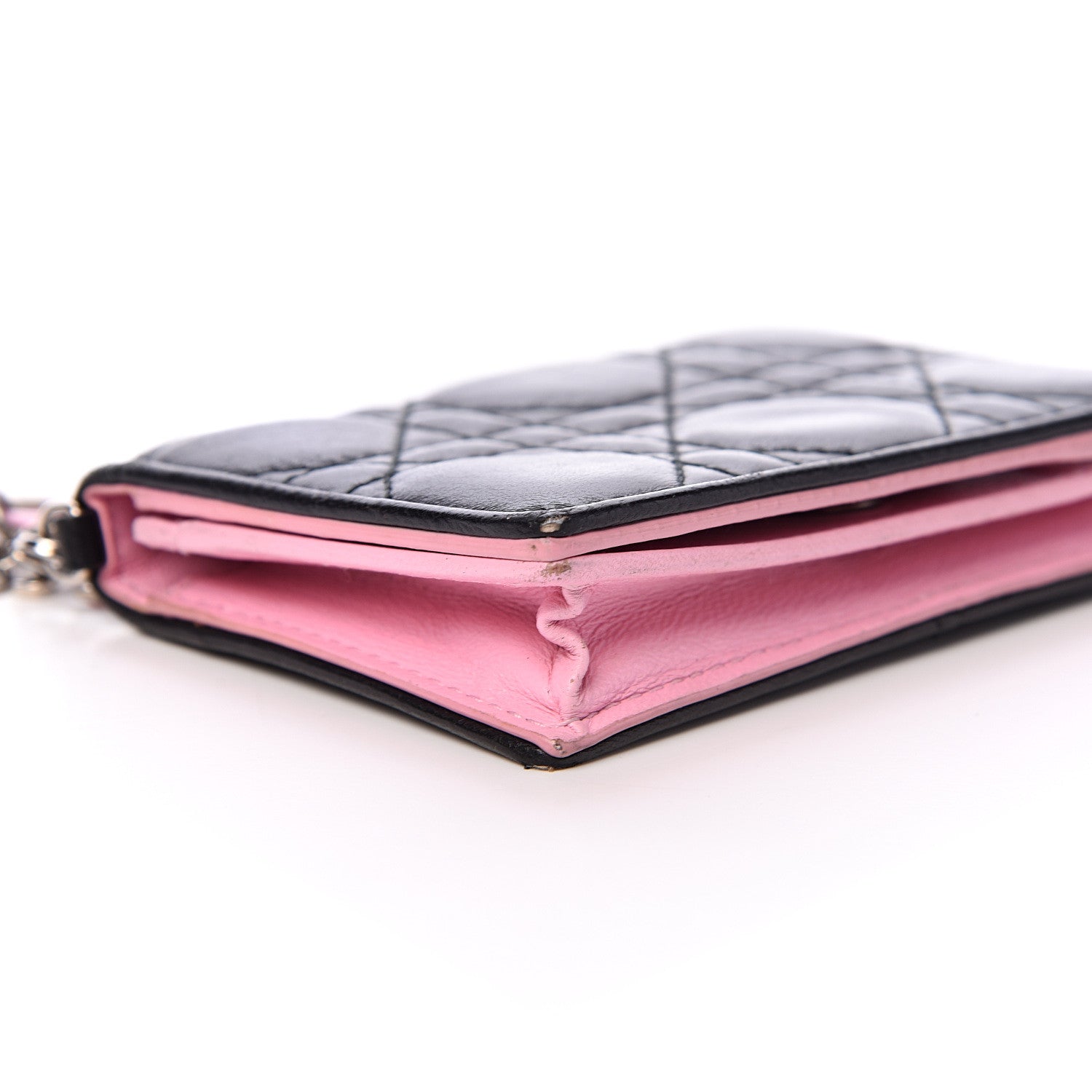 Christian Dior Lambskin Cannage Bi-Color Small Lady Dior Flap Card Holder Black Pink 9 of 13