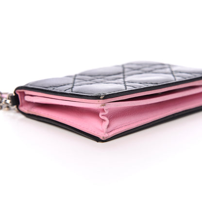 Christian Dior Lambskin Cannage Bi-Color Small Lady Dior Flap Card Holder Black Pink 9 of 13