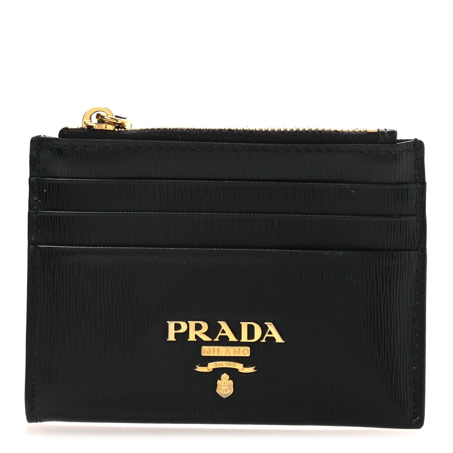 Prada Vitello Move Zip Top Card Holder Wallet Black 1 of 9