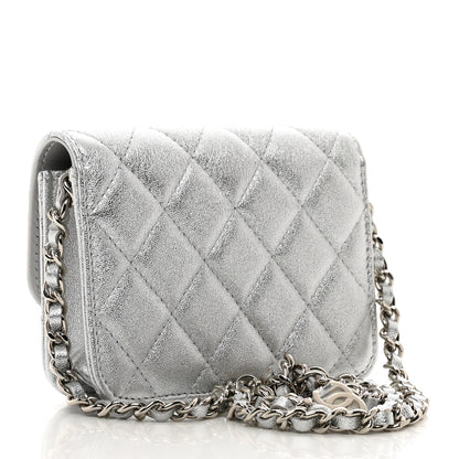 Chanel Metallic Goatskin Quilted Crystal CC Walk Of Fame Clutch With Chain Silver 3 of 12