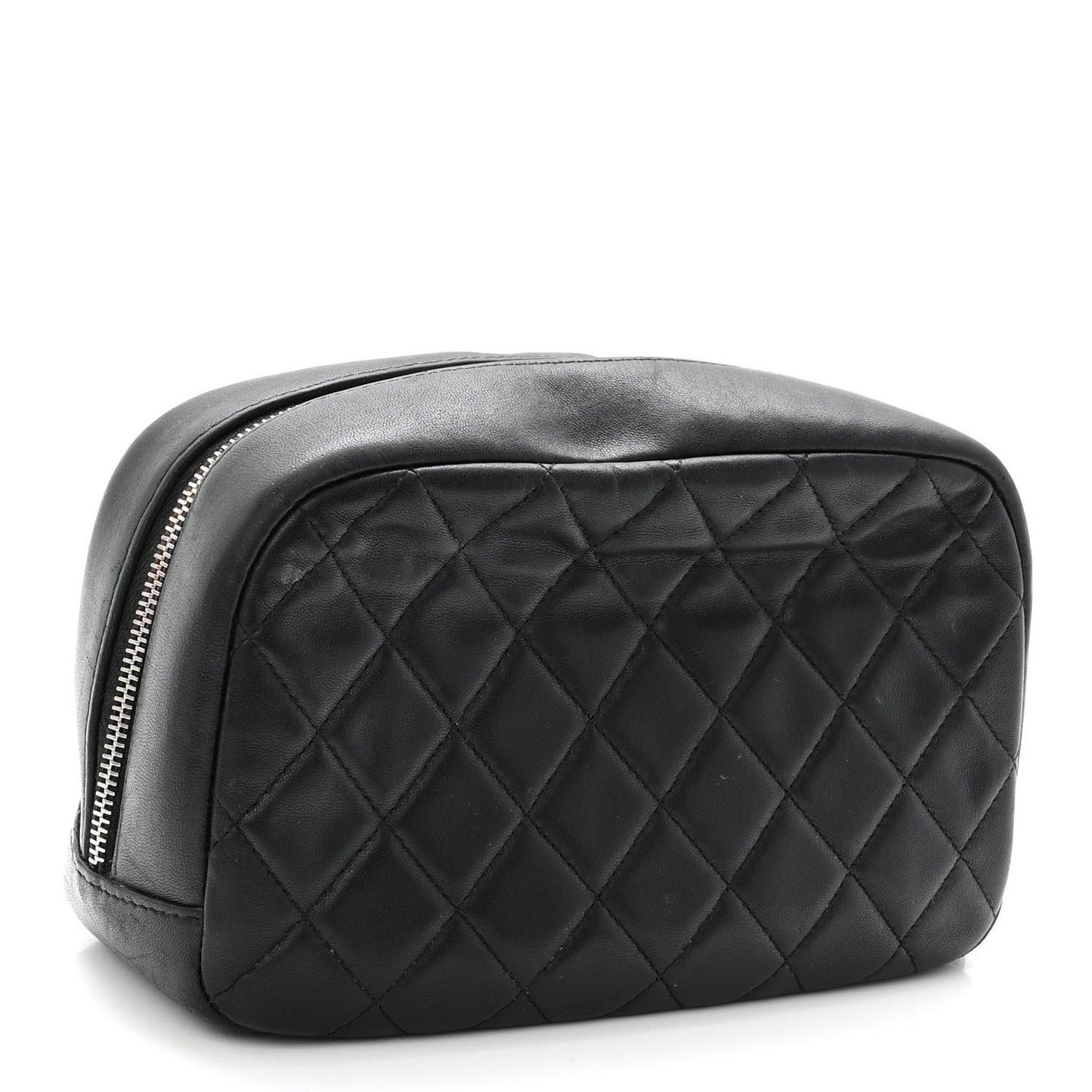 Lambskin Quilted Medium Curvy Pouch Cosmetic Case Black