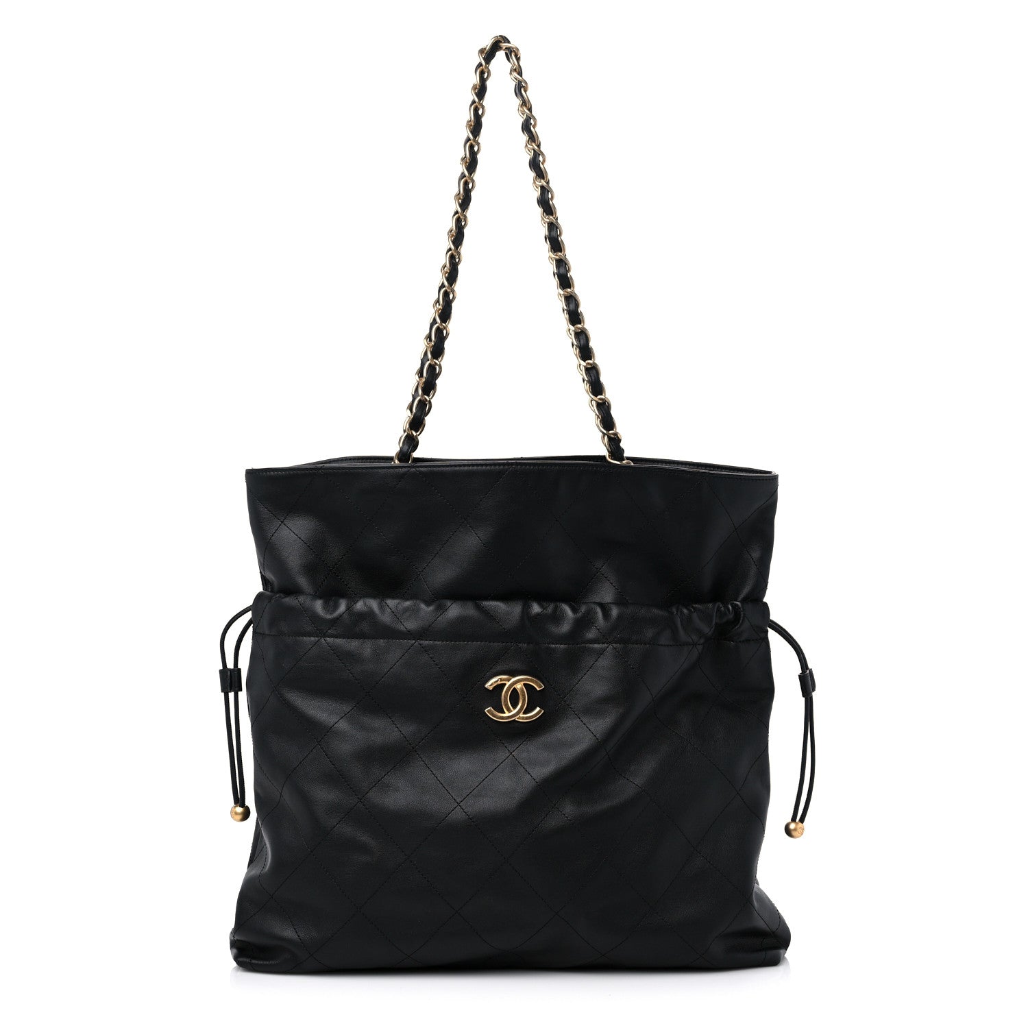 Chanel Calfskin Quilted Drawstring Tote Black 1 of 10