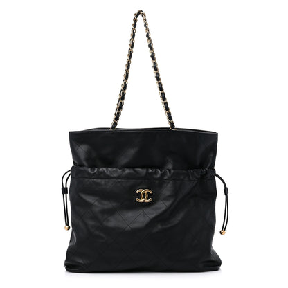 Chanel Calfskin Quilted Drawstring Tote Black 1 of 10