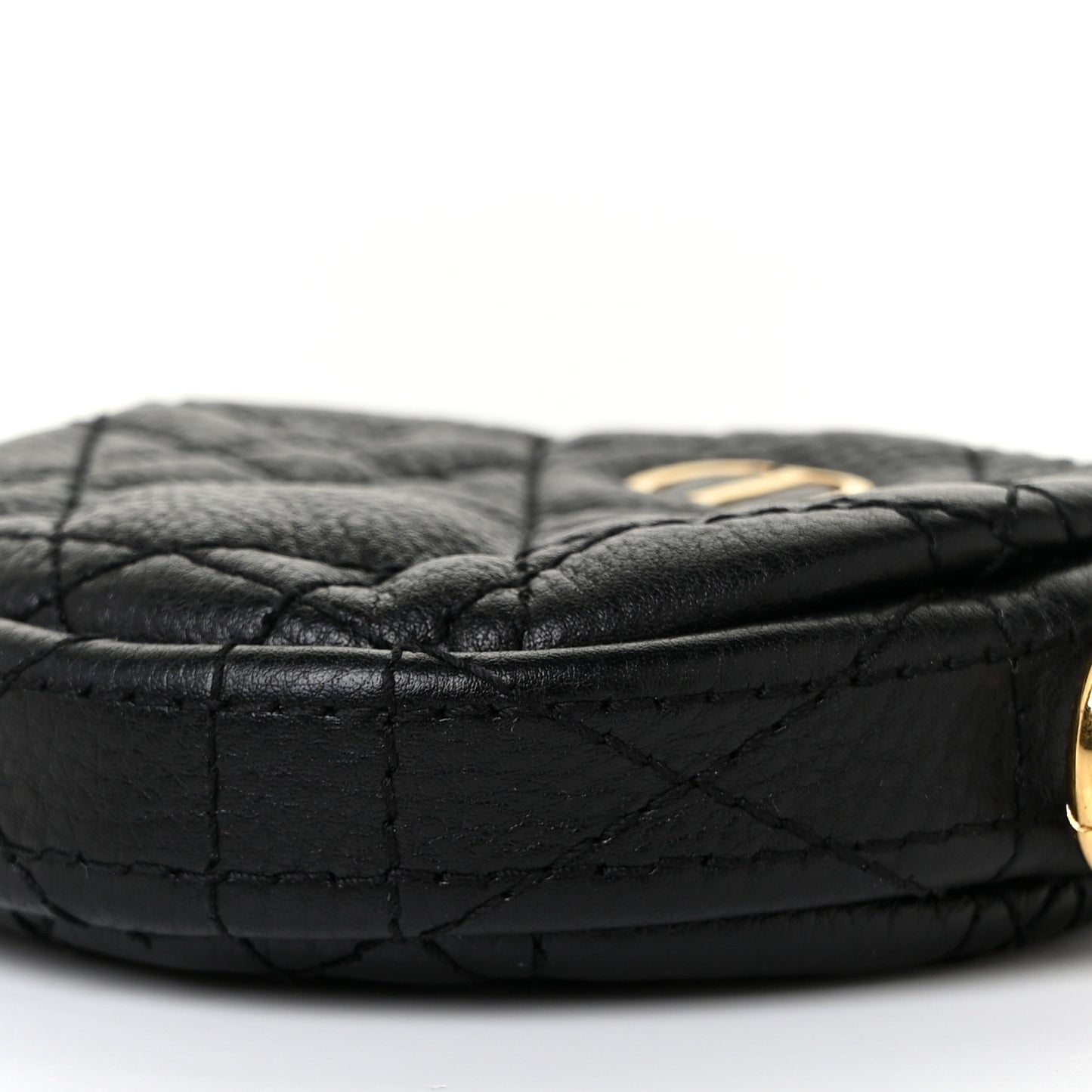 Supple Calfskin Cannage Round Detachable Caro Coin Purse Black