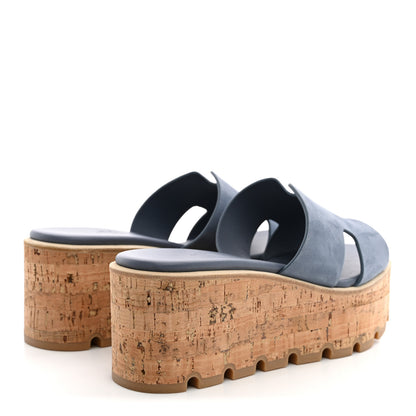 Hermes Suede Goatskin Cork Eze 30 Sandals 35 Bleu Grignon 5 of 12