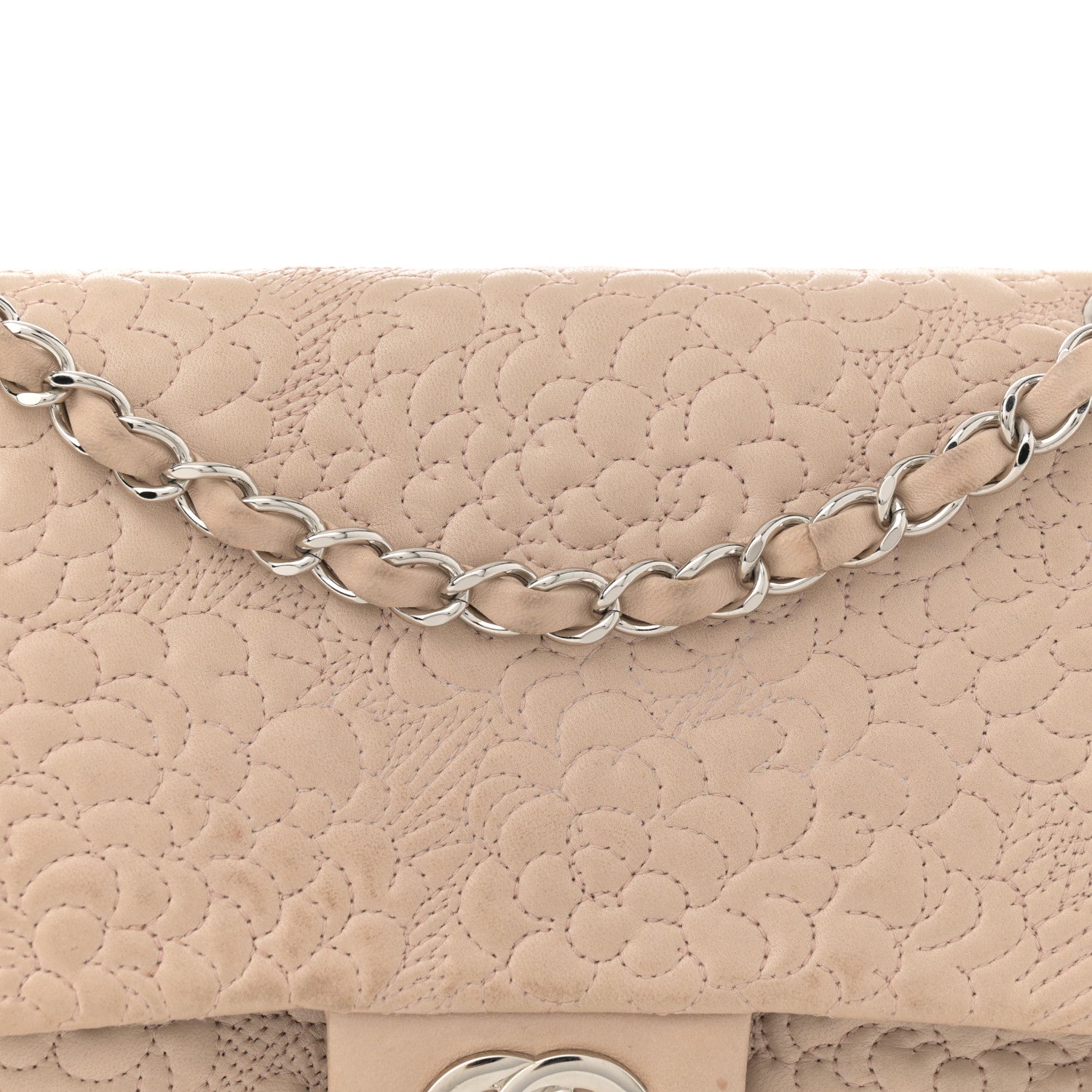 Chanel Lambskin Camellia Stitched Medium Double Flap Light Beige 8 of 16
