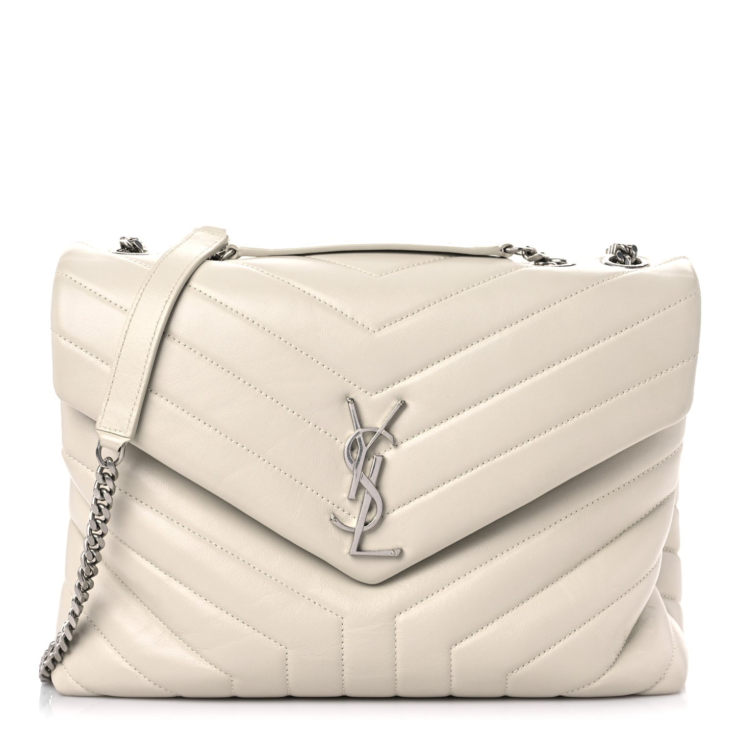 Calfskin Y Quilted Monogram Medium Loulou Chain Satchel Ivory