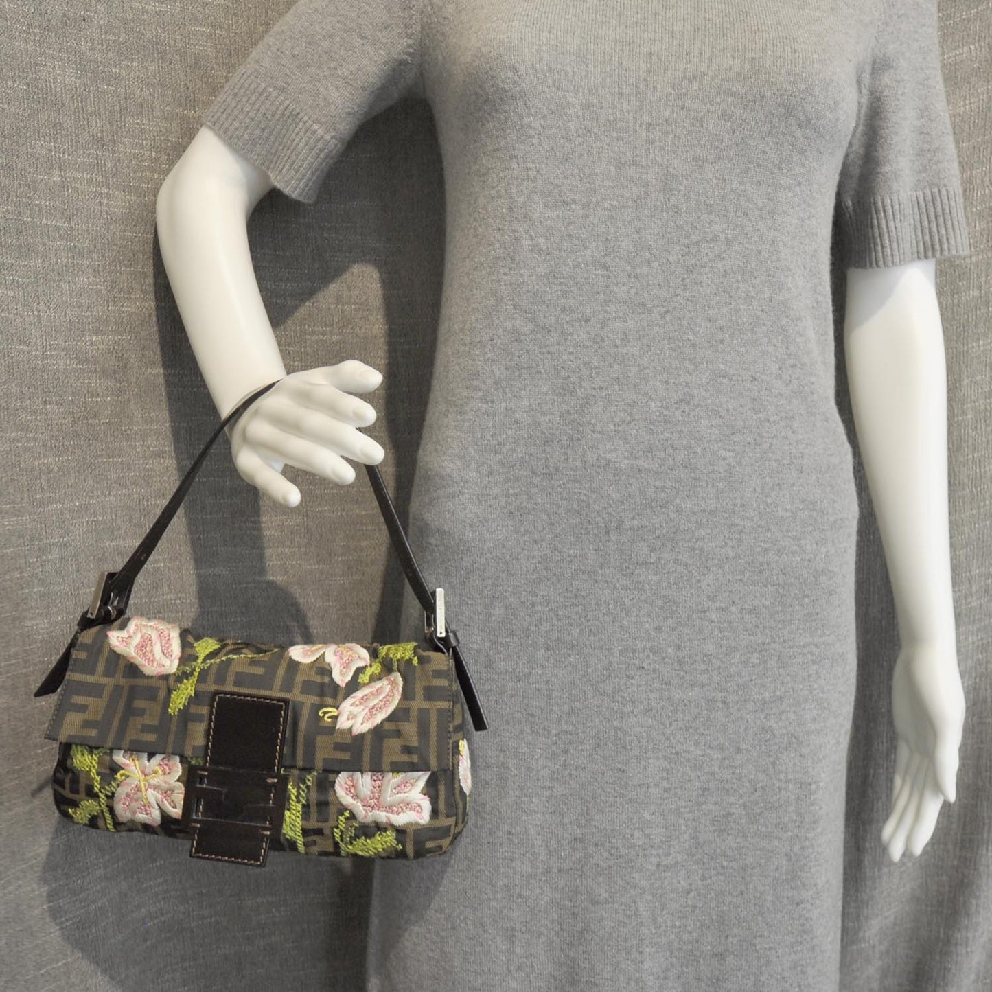 Zucca Floral Embroidered Baguette Tobacco