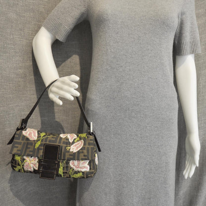 Fendi Zucca Floral Embroidered Baguette Tobacco 3 of 10
