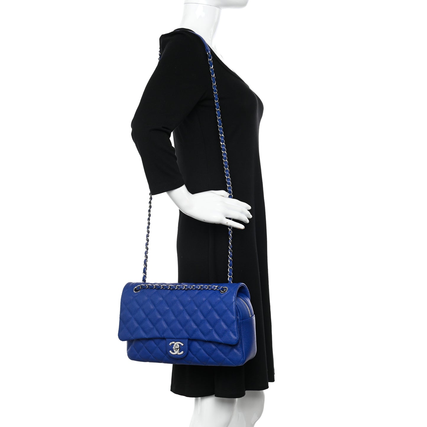 Caviar Quilted Jumbo Easy Flap Blue