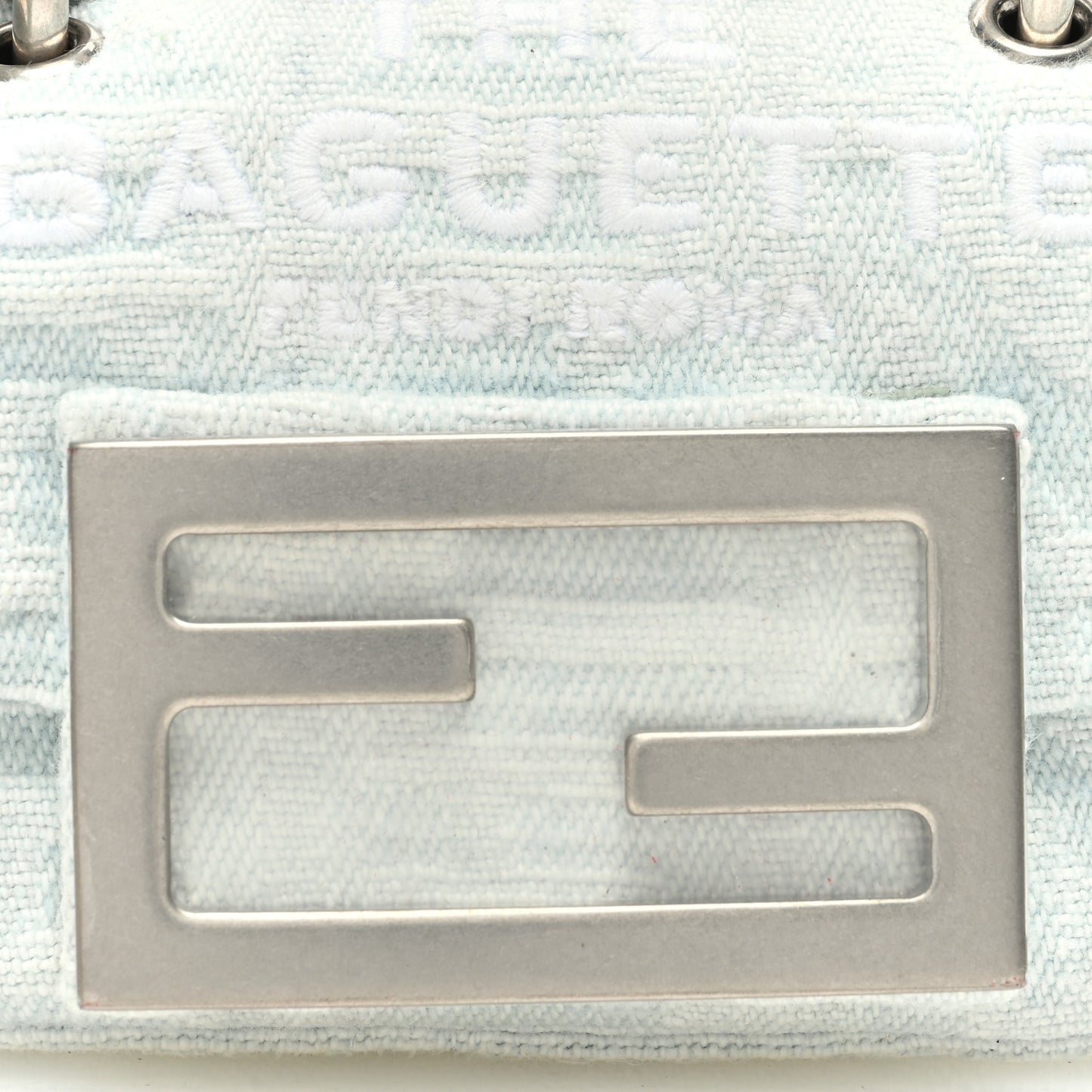X MARC JACOBS Bleached Denim Logo Baguette Charm Off White