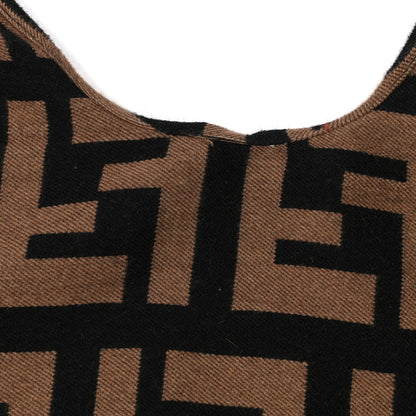 Fendi Wool Silk Macro FF Shawl Black Tobacco 3 of 4