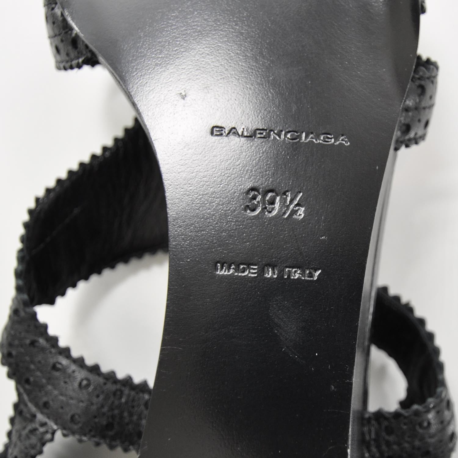 Balenciaga Agneau Brogues Wedge Sandals 39.5 Anthracite 5 of 6