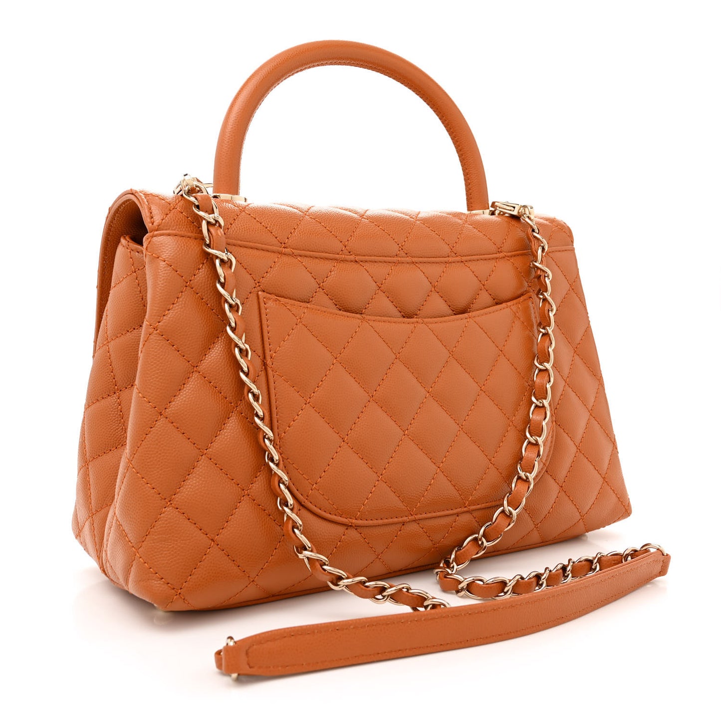 Caviar Quilted Small Coco Handle Flap Brown