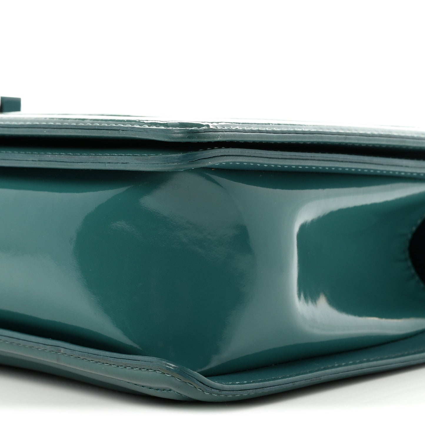 Patent Calfskin Quilted New Medium Plexiglass Boy Flap Turquoise