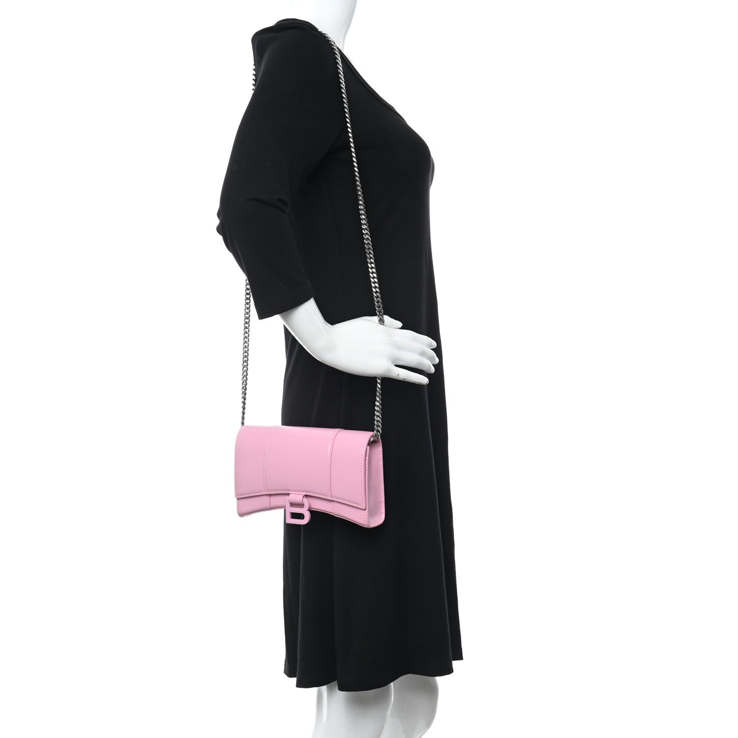 Shiny Box Calfskin Tonal B Hourglass Chain Bag Candy Pink