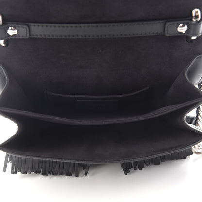 Fendi Smooth Calfskin Monster Eyes Fringe Studded Small Kan I Shoulder Bag Black 5 of 12