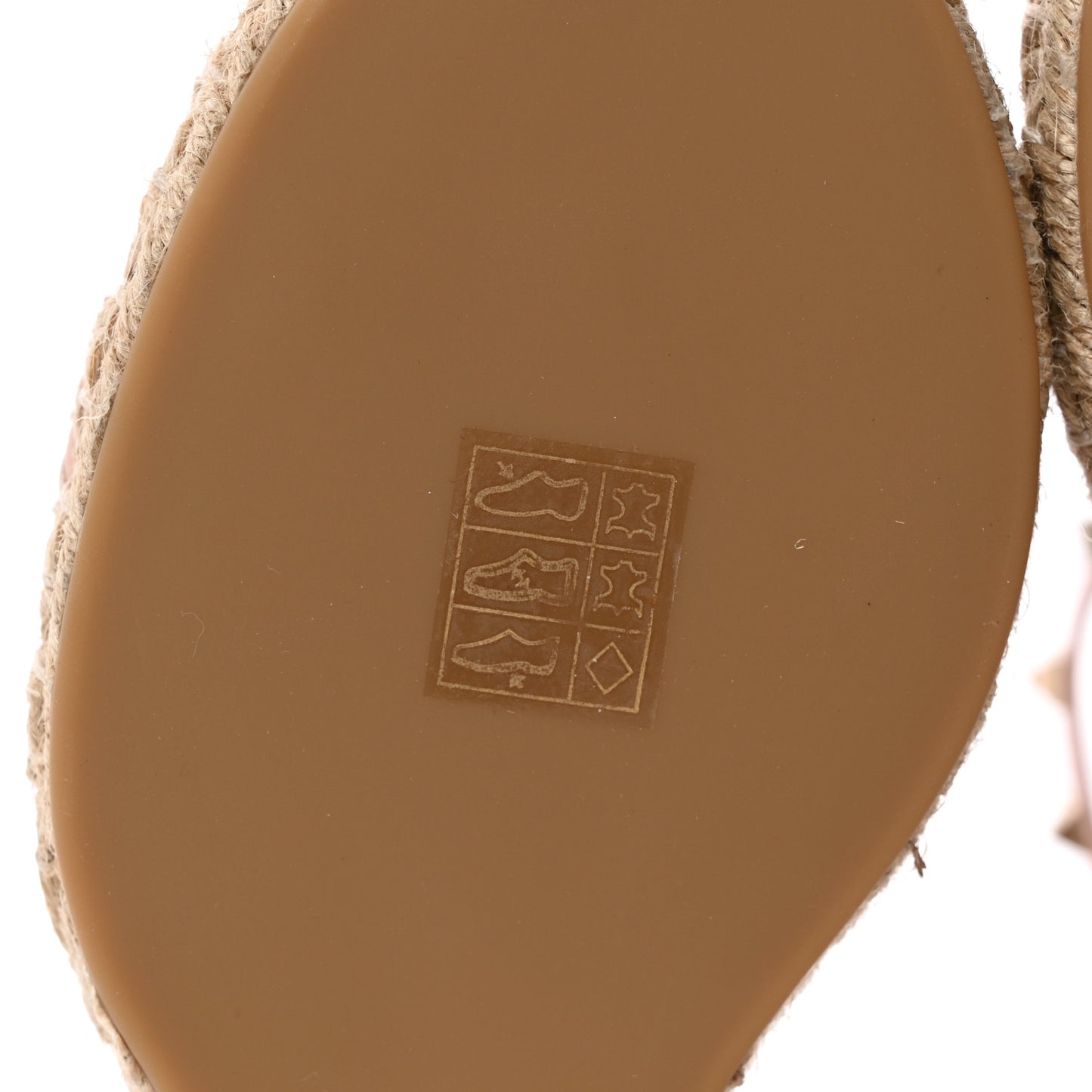 Grained Calfskin Rockstud Ankle Strap Espadrille 15/105mm Wedge Sandals 39 Rose Quartz Natural