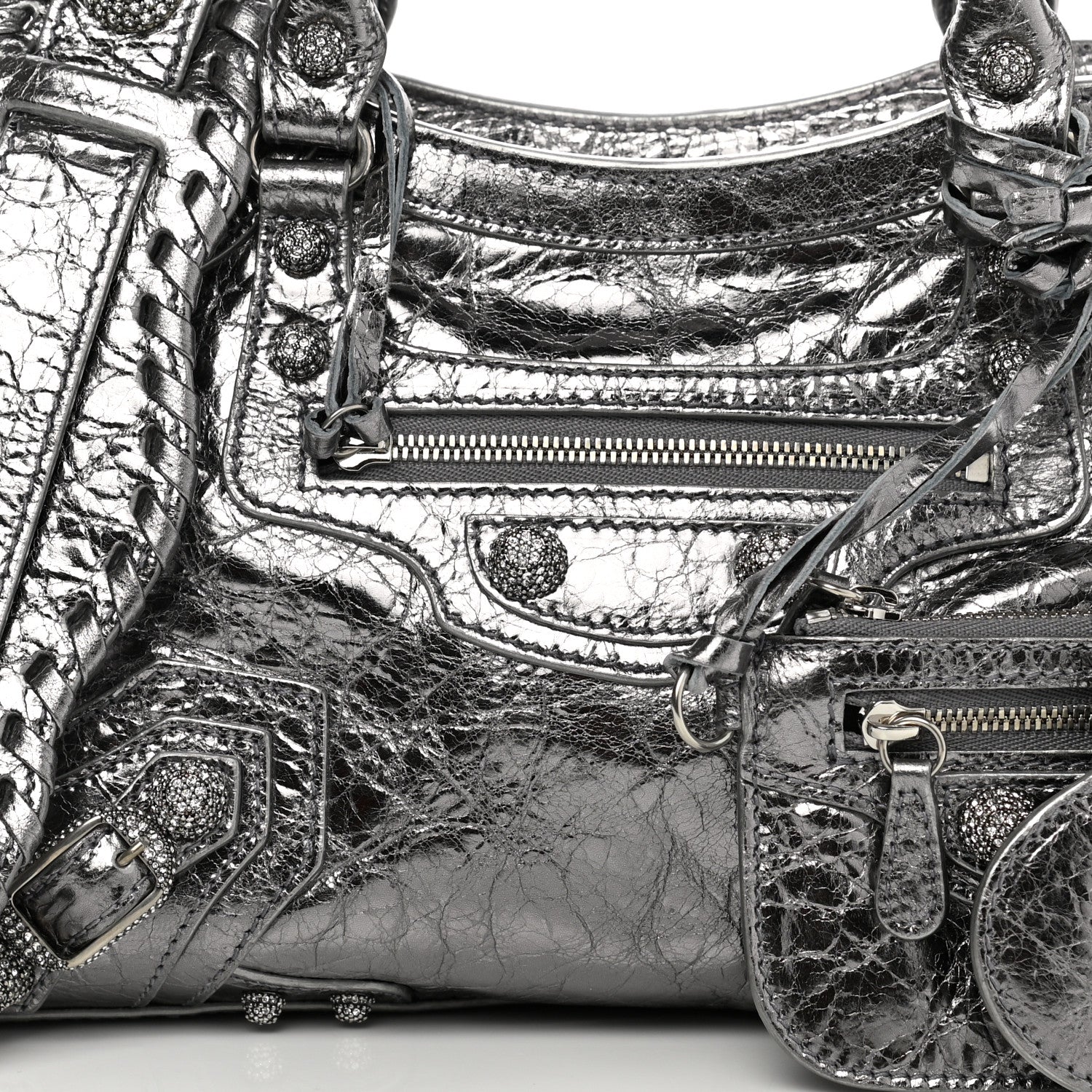 Balenciaga Agneau Arena Crystal Neo Cagole Handbag XS Silver 8 of 10