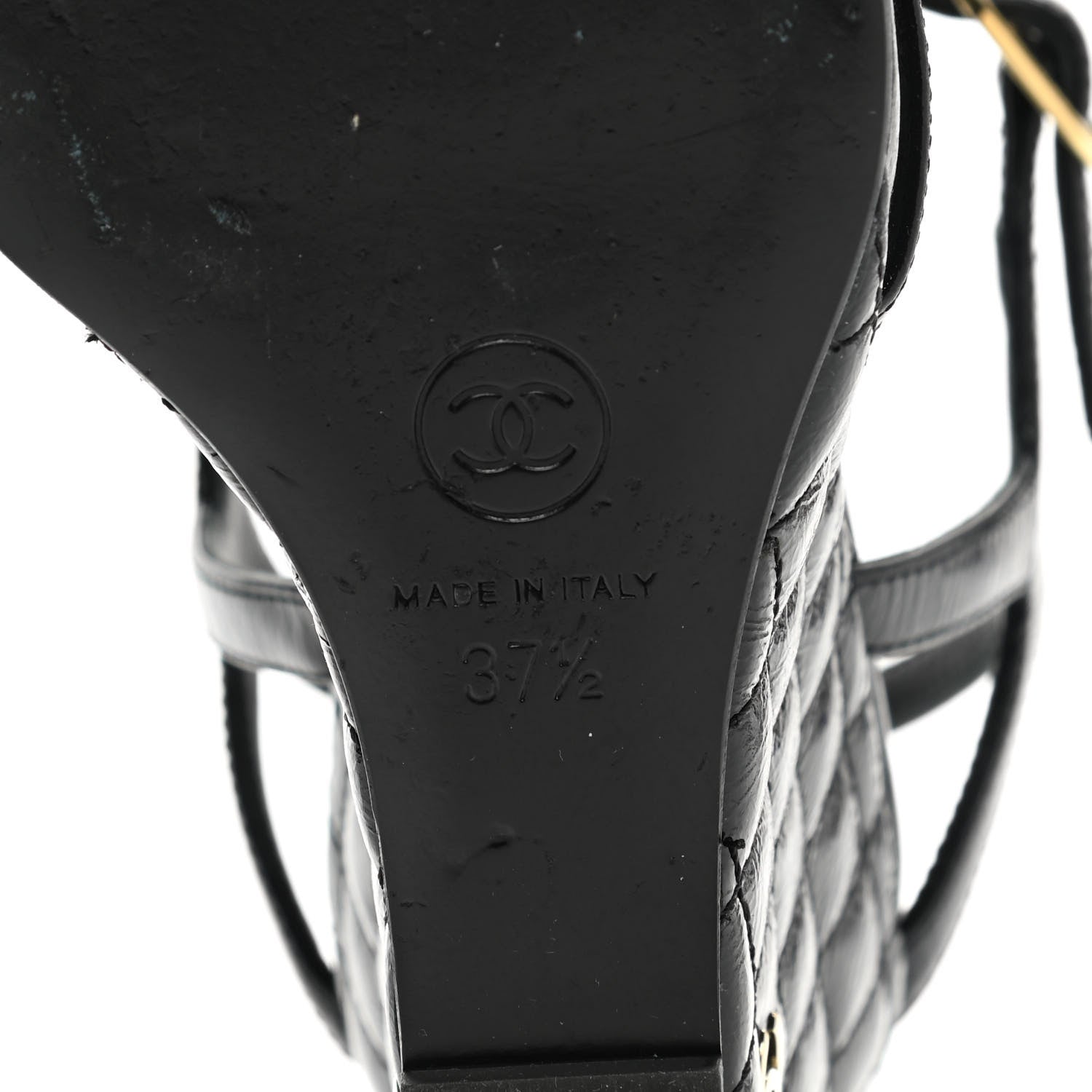 Chanel Lambskin Quilted Wedge Sandals 37.5 Black 6 of 9