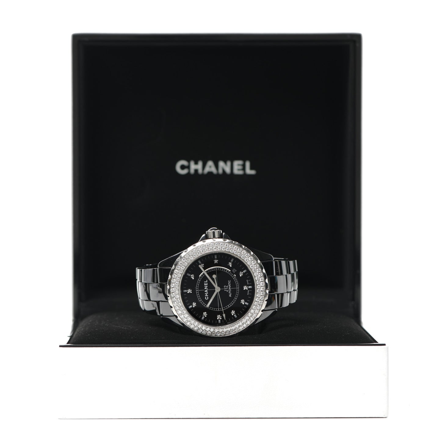 Stainless Steel Ceramic Diamond Pave Bezel 41mm J12 Automatic Watch Black