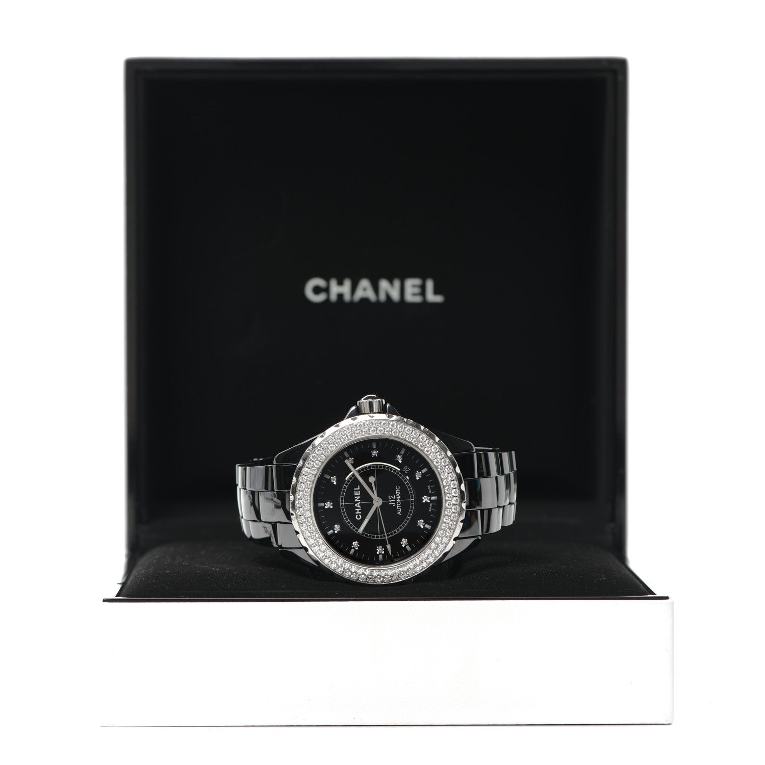 Chanel Stainless Steel Ceramic Diamond Pave Bezel 41mm J12 Automatic Watch Black 5 of 5