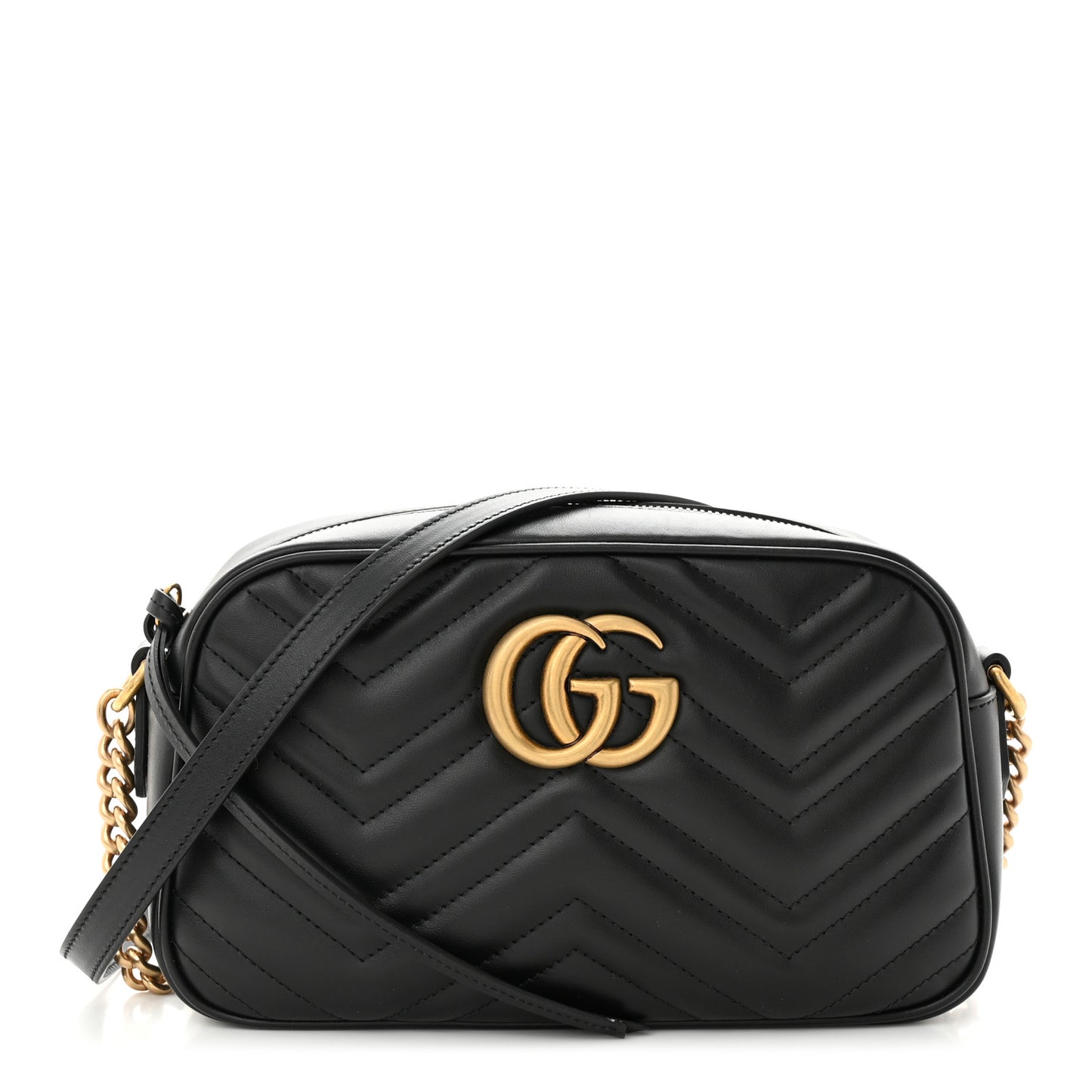 Calfskin Matelasse Small GG Marmont Chain Shoulder Bag Black