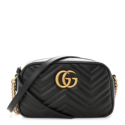 Gucci Calfskin Matelasse Small GG Marmont Chain Shoulder Bag Black 1 of 10