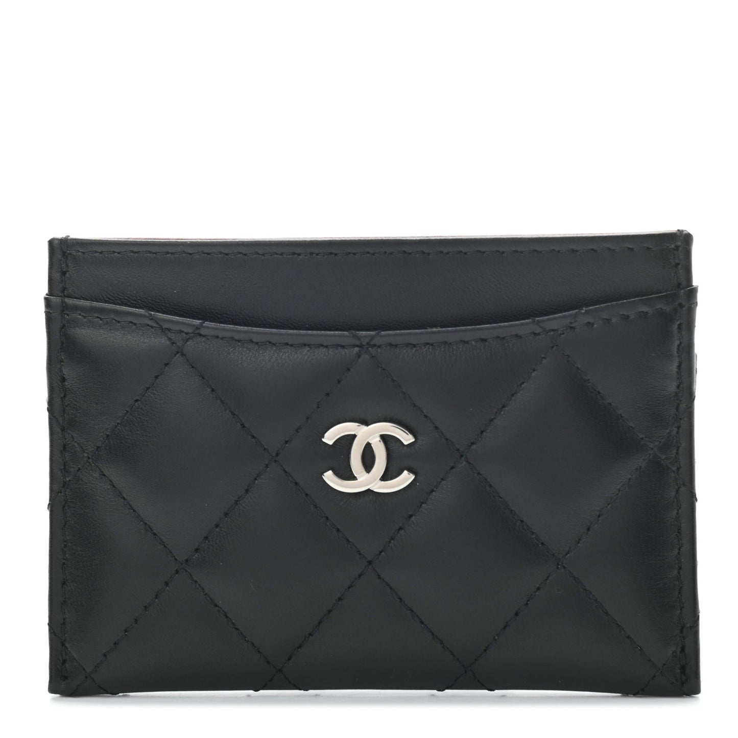 Lambskin Quilted Card Holder Black