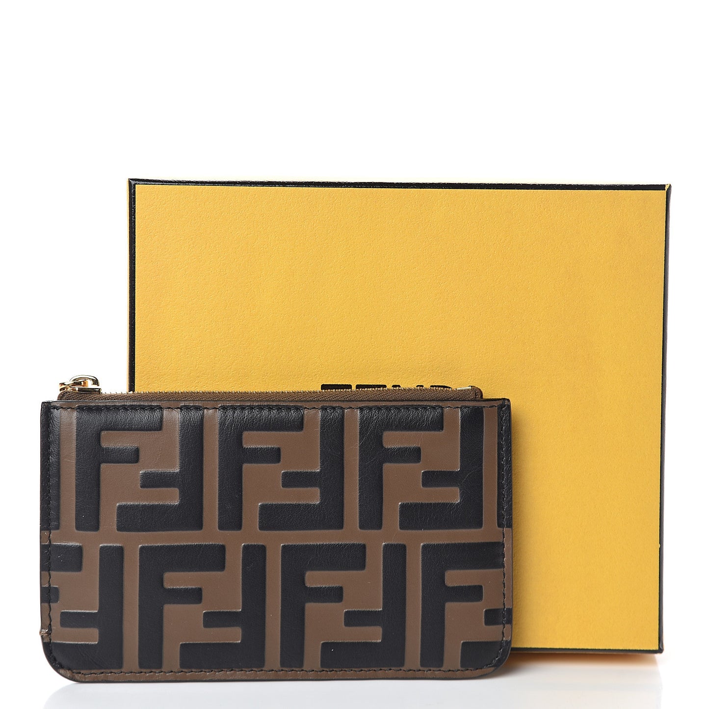 Vitello Soft F is Fendi Bi-Color FF 1974 Embossed Key Case Pouch Maya Black