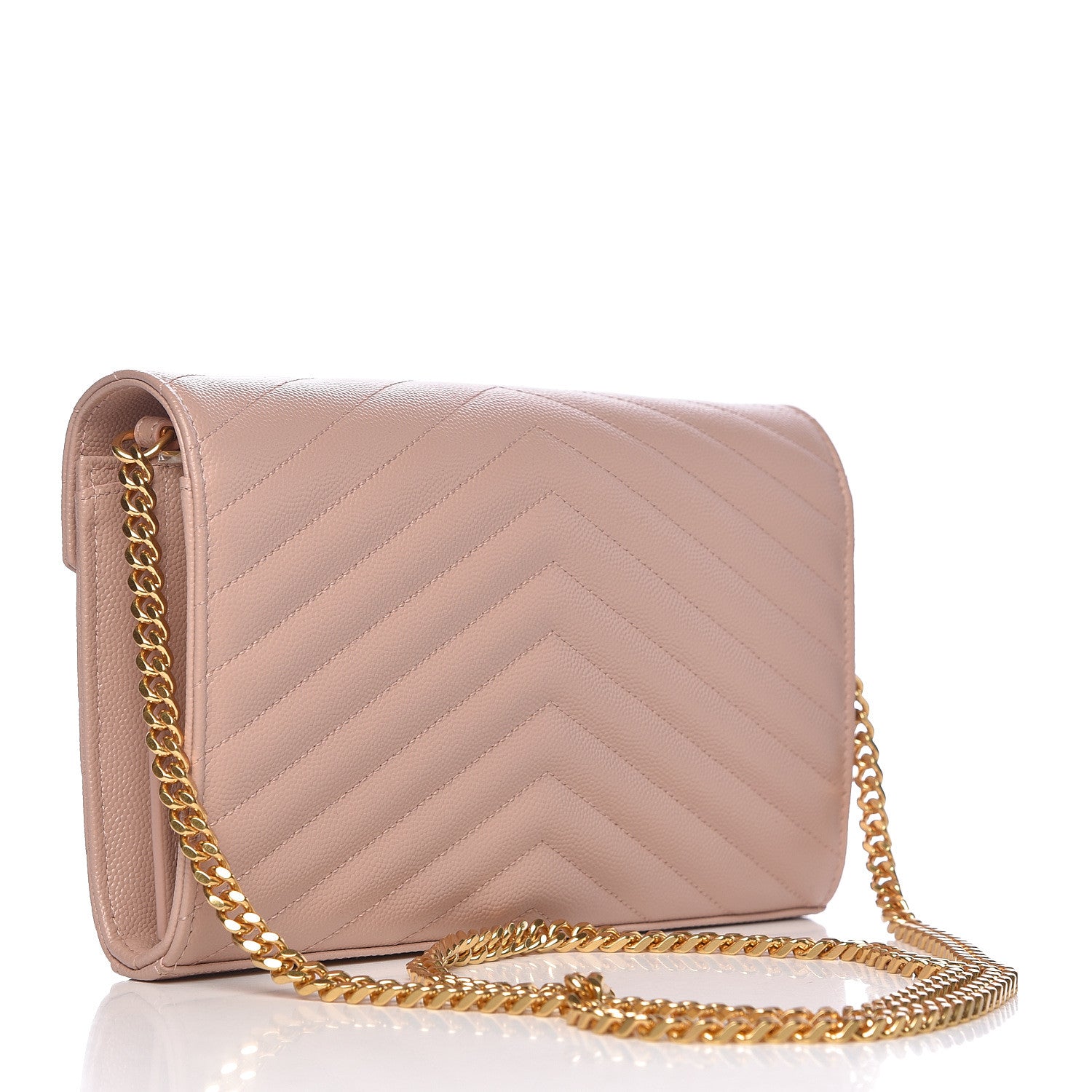Saint Laurent Grain De Poudre Matelasse Chevron Monogram Chain Wallet Pale Pink 3 of 10