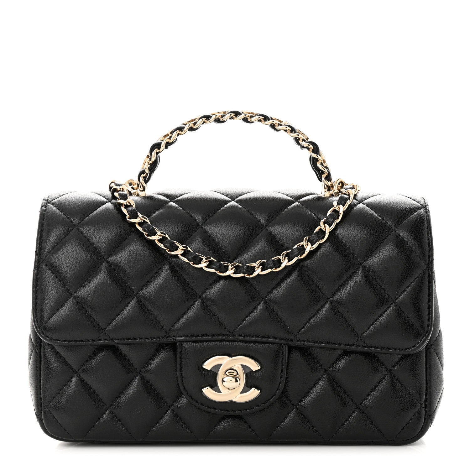 Chanel Lambskin Quilted Mini Crystal Top Handle Rectangular Flap Black 1 of 11