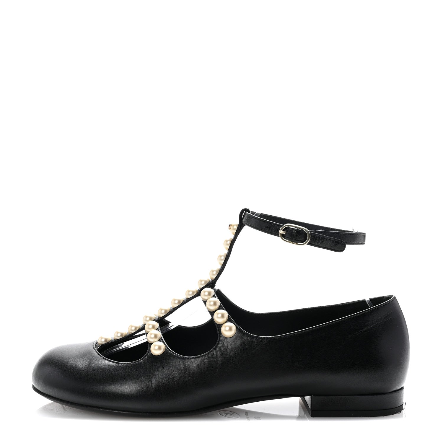 Chanel Goatskin Pearl Mary Janes Flats 39 Black 1 of 8