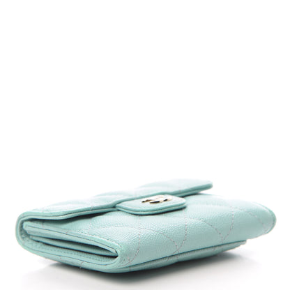 Chanel Caviar Quilted Flap Card Holder Wallet Light Blue 4 of 13