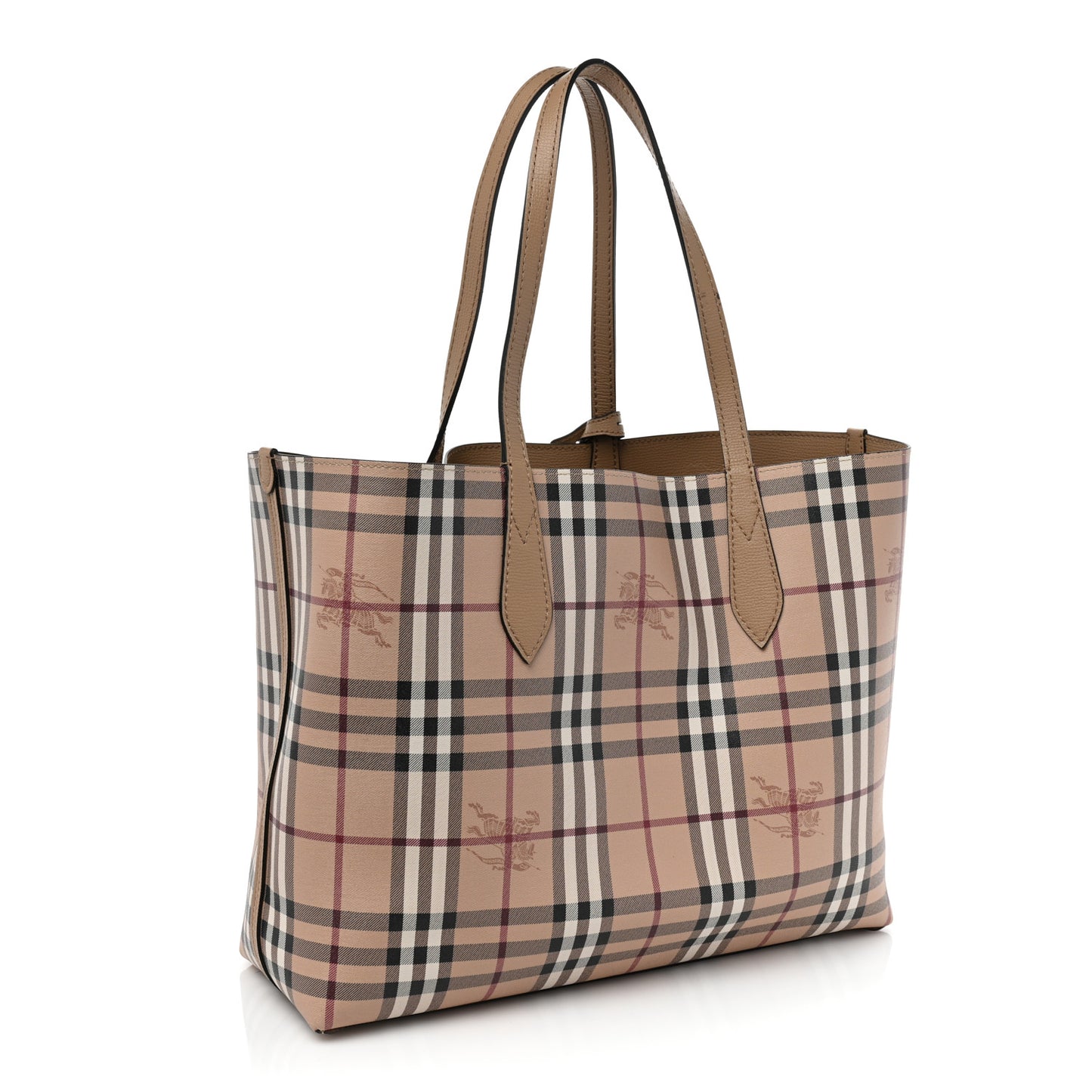 Grainy Calfskin Haymarket Check Medium Reversible Tote Camel