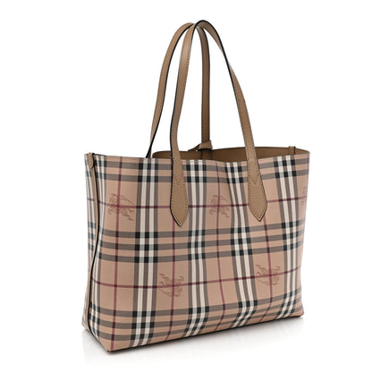 Burberry Grainy Calfskin Haymarket Check Medium Reversible Tote Camel 5 of 12