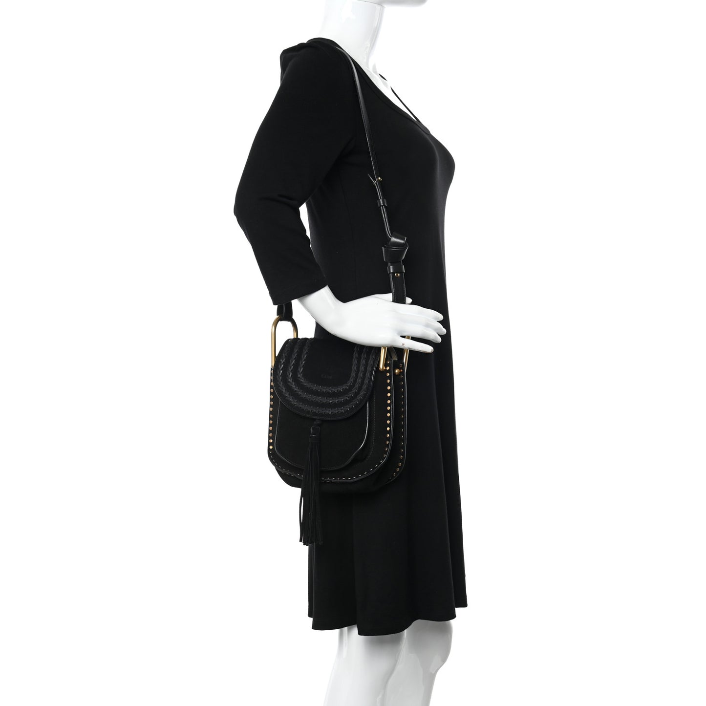 Suede Calfskin Braided Small Hudson Shoulder Bag Black