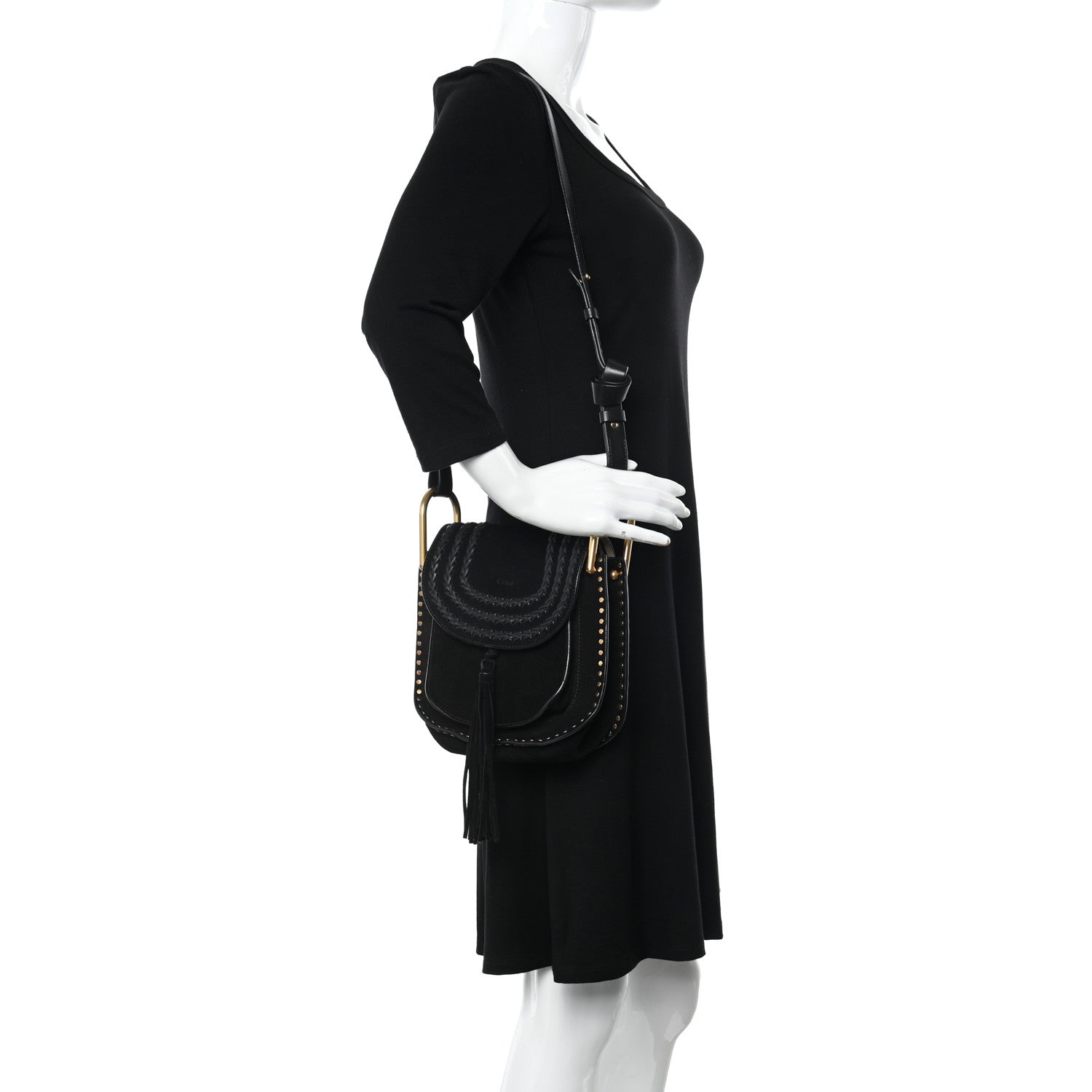 Chloe Suede Calfskin Braided Small Hudson Shoulder Bag Black 2 of 11