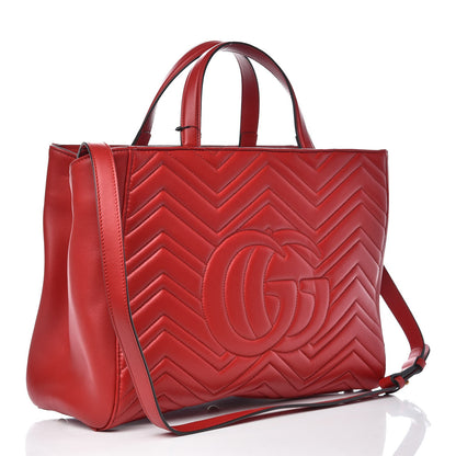 Gucci Calfskin Matelasse Medium GG Marmont Tote Hibiscus Red 4 of 11