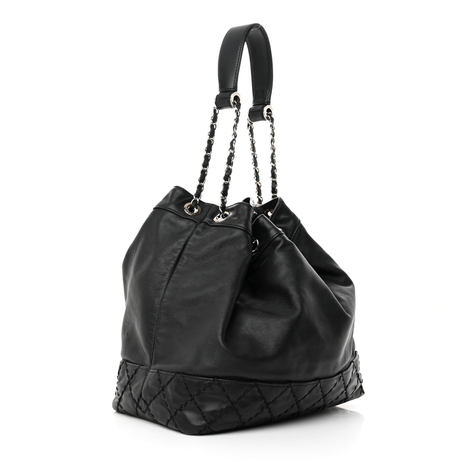 Chanel Calfskin Drawstring CC Bucket Bag Black 3 of 14