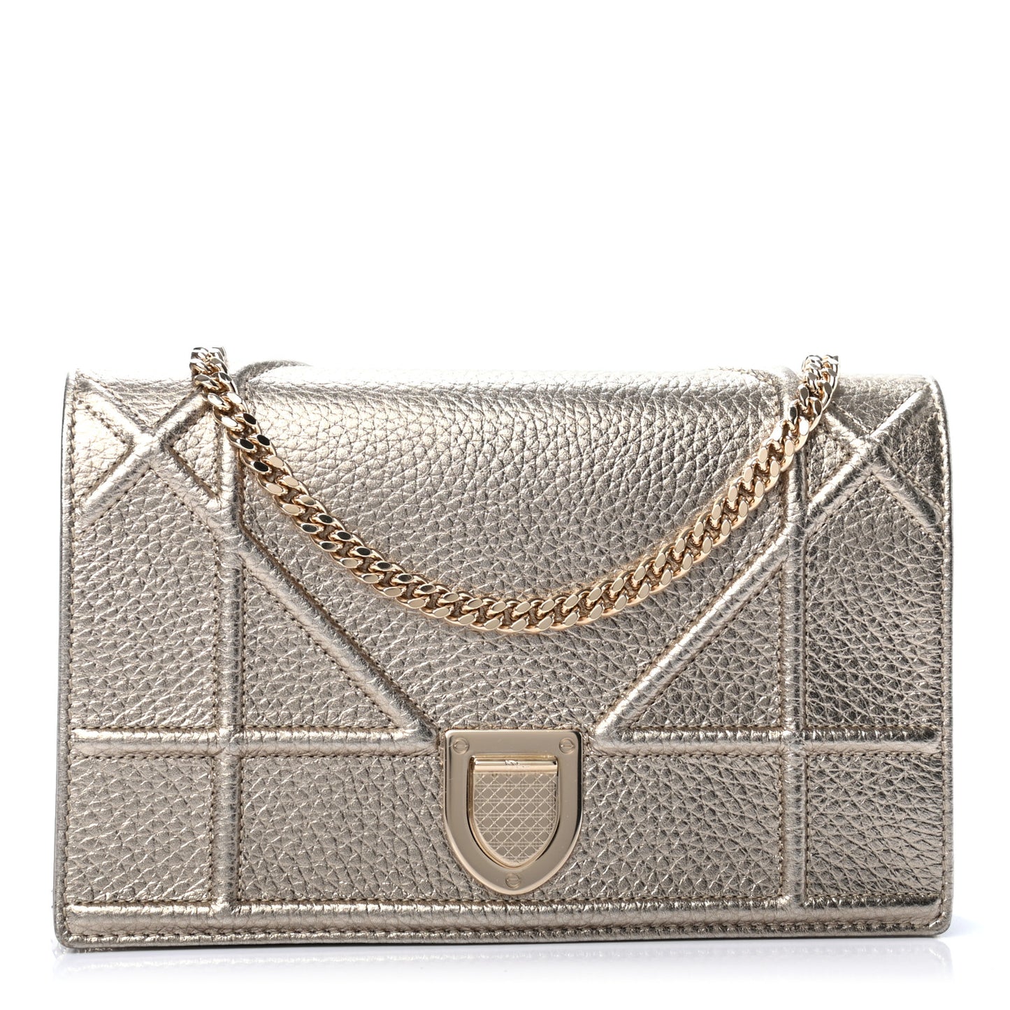 Metallic Grained Calfskin Diorama Wallet on Chain Pouch Light Gold