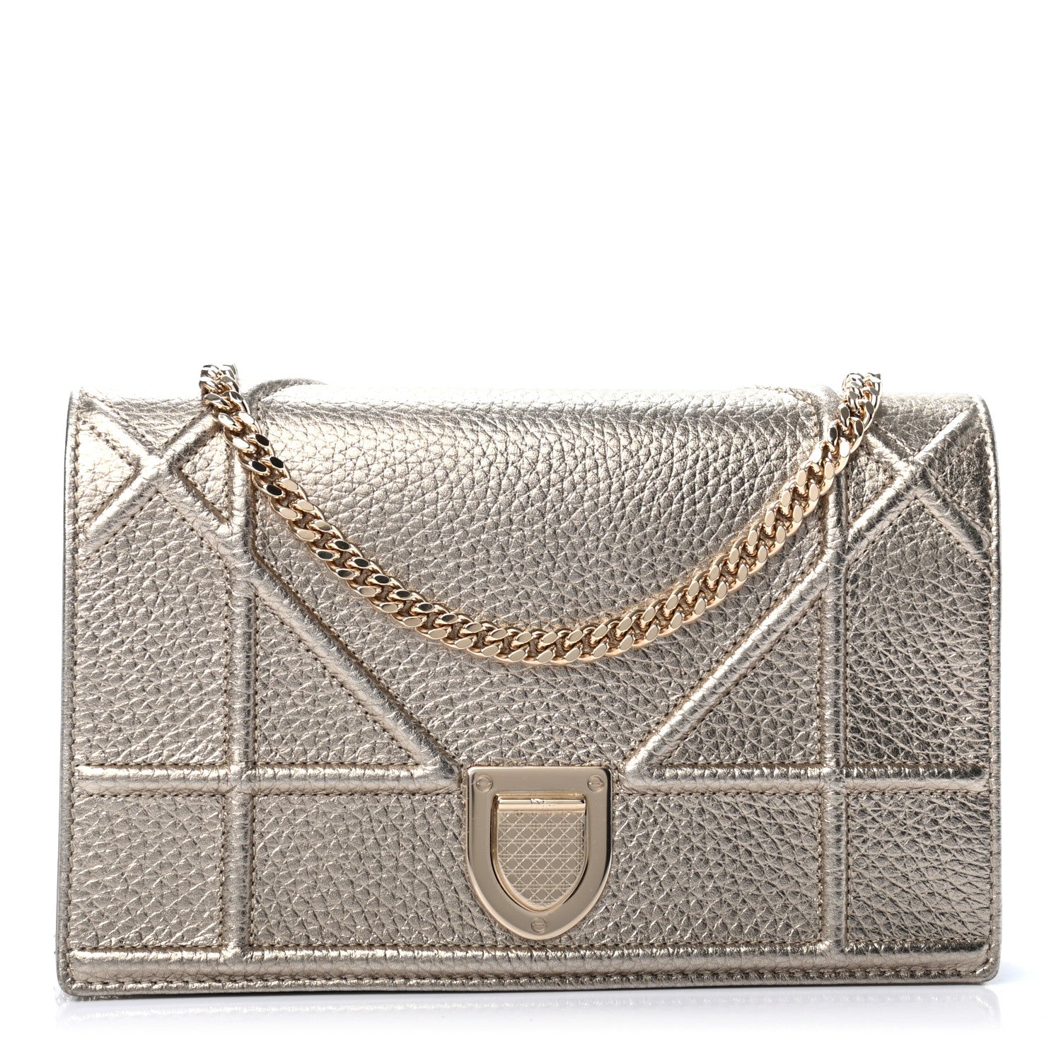Christian Dior Metallic Grained Calfskin Diorama Wallet on Chain Pouch Light Gold 1 of 8