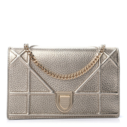 Christian Dior Metallic Grained Calfskin Diorama Wallet on Chain Pouch Light Gold 1 of 8