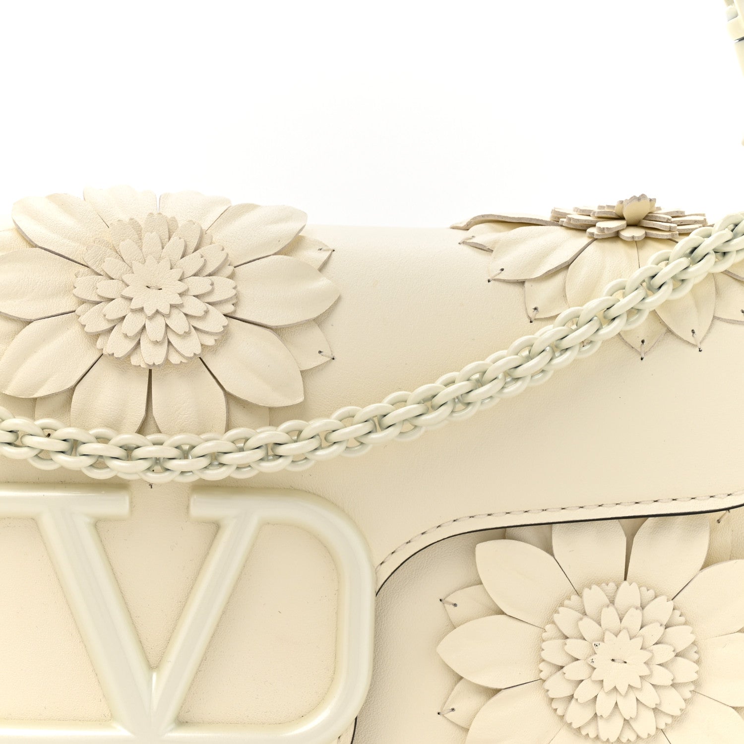 Valentino Garavani Calfskin Floral Embellished Monochrome Vlogo Loco Shoulder Bag White 8 of 12