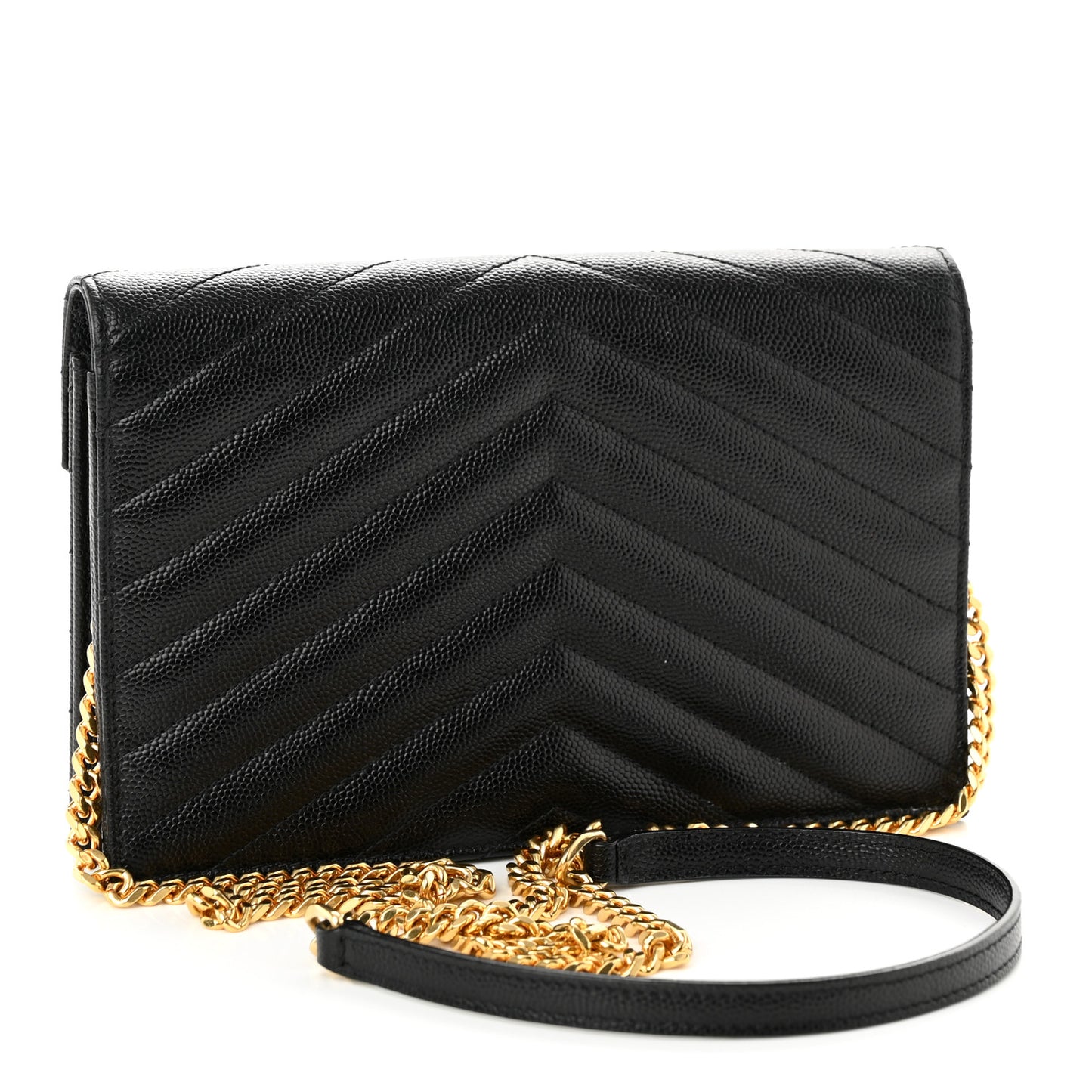 Grain De Poudre Matelasse Chevron Monogram Envelope Chain Wallet Black