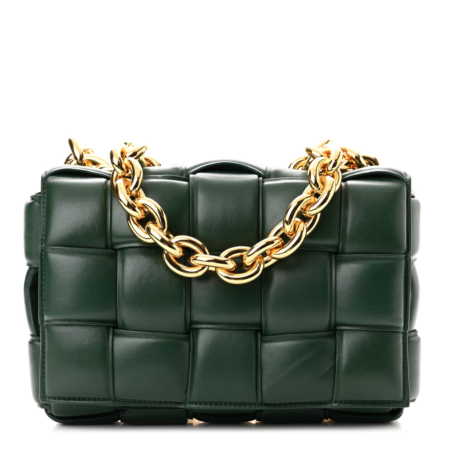 Lambskin Maxi Intreccio Padded Chain Cassette Crossbody Bag Raintree