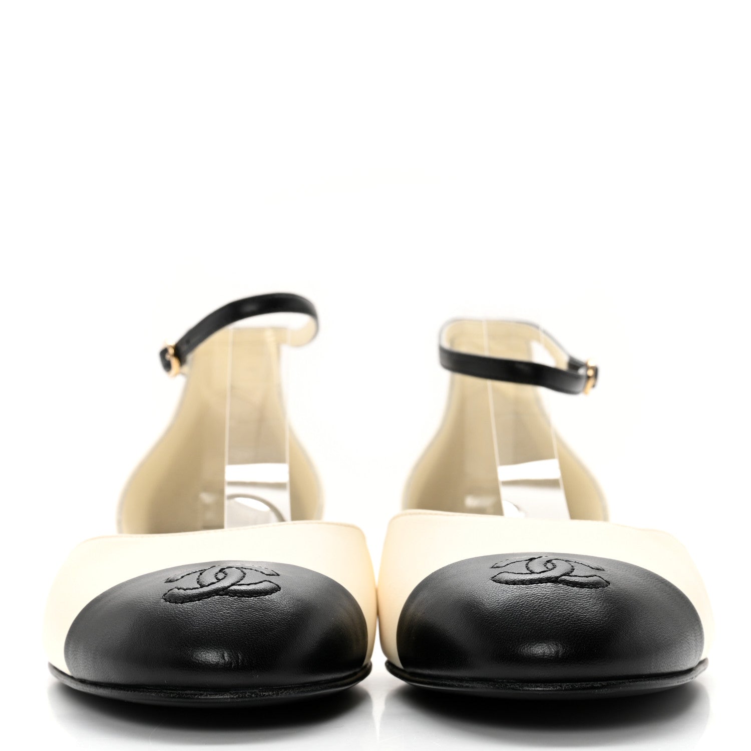 Chanel Lambskin Cap Toe CC Ankle Strap Flats 41 Ivory Black 2 of 12