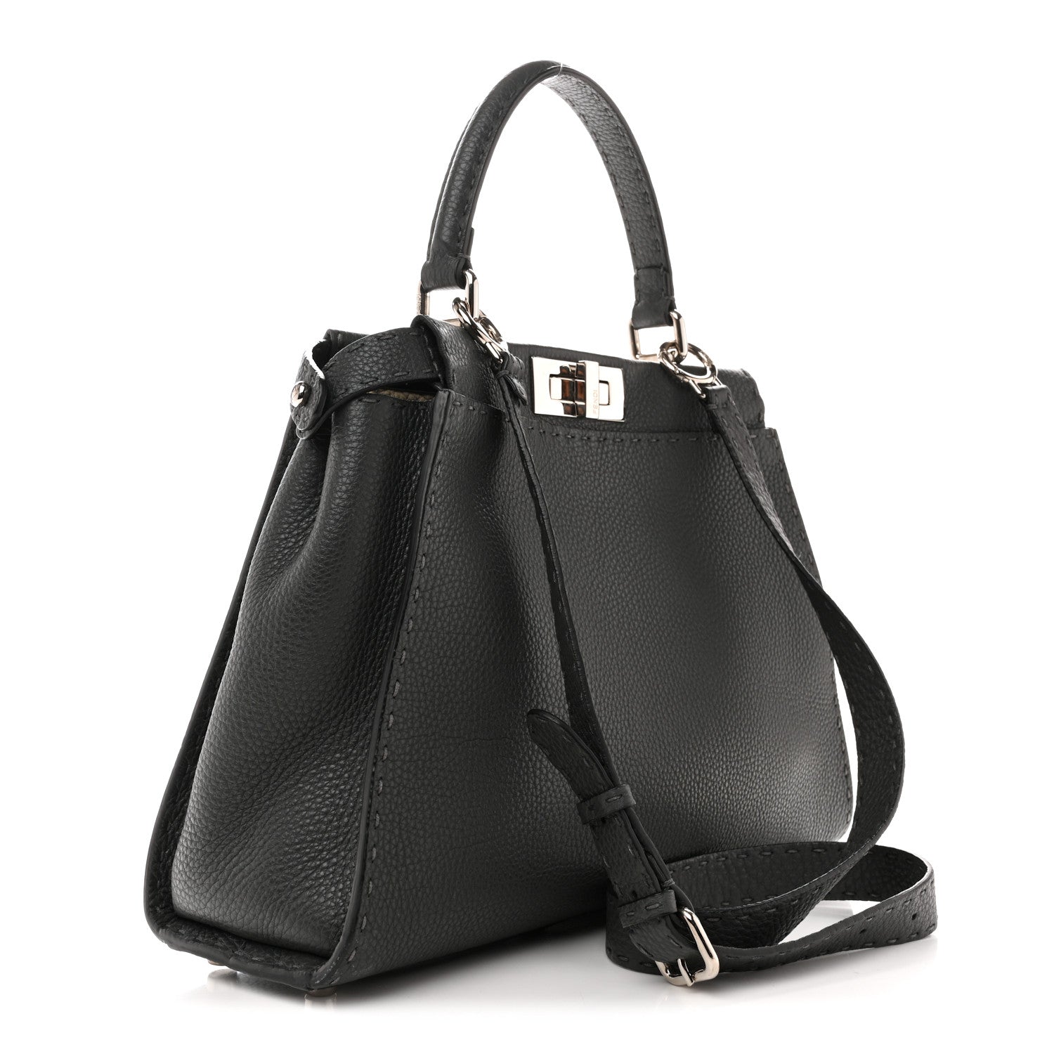 Fendi Cuoio Romano Selleria Bi-Color Medium Peekaboo Iconic Satchel Asfalto Latte 3 of 14