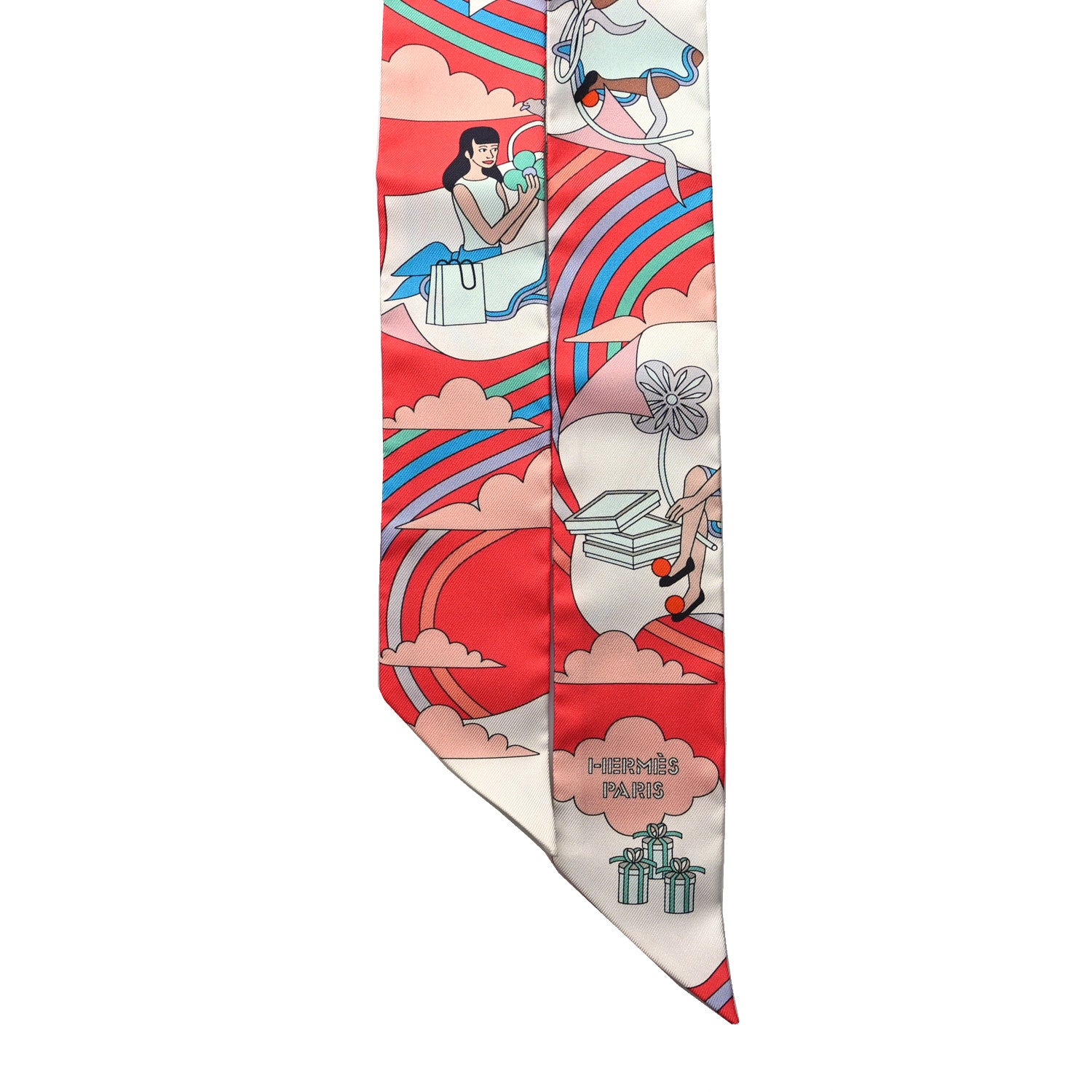 Hermes Silk Carres Volants Twilly Grenadine White Bleu 2 of 4